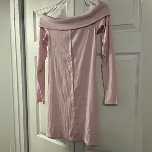 Light Pink Off-Shoulder Pink Button-Down Dress